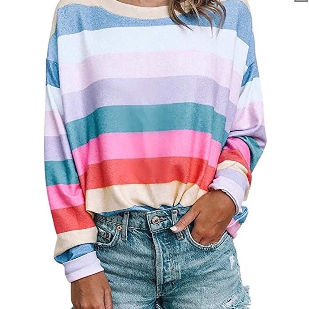 Colorful striped long sleeve tee, size small